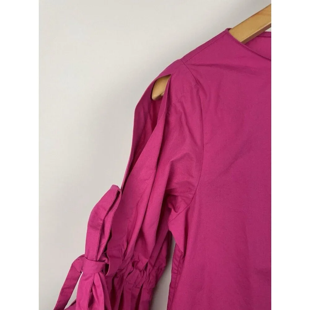 Banana Republic Hot Pink 3/4 Tie-Sleeve 100% Cotton Boat Neck Blouse Size XS - Picture 3 of 6